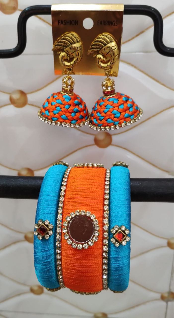 Mirror bangles with platted stud earring