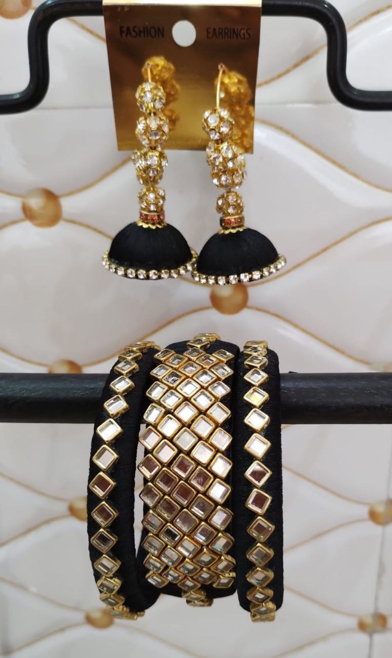 Black thread  with ring earring