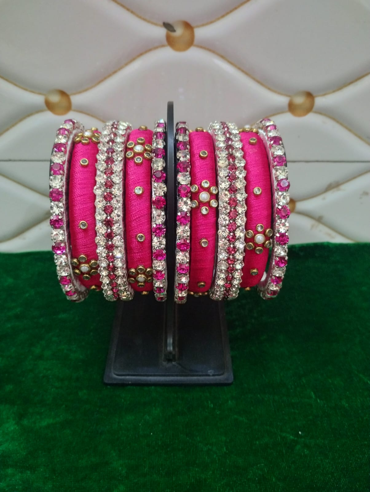 Pink thread with clip stone bangles