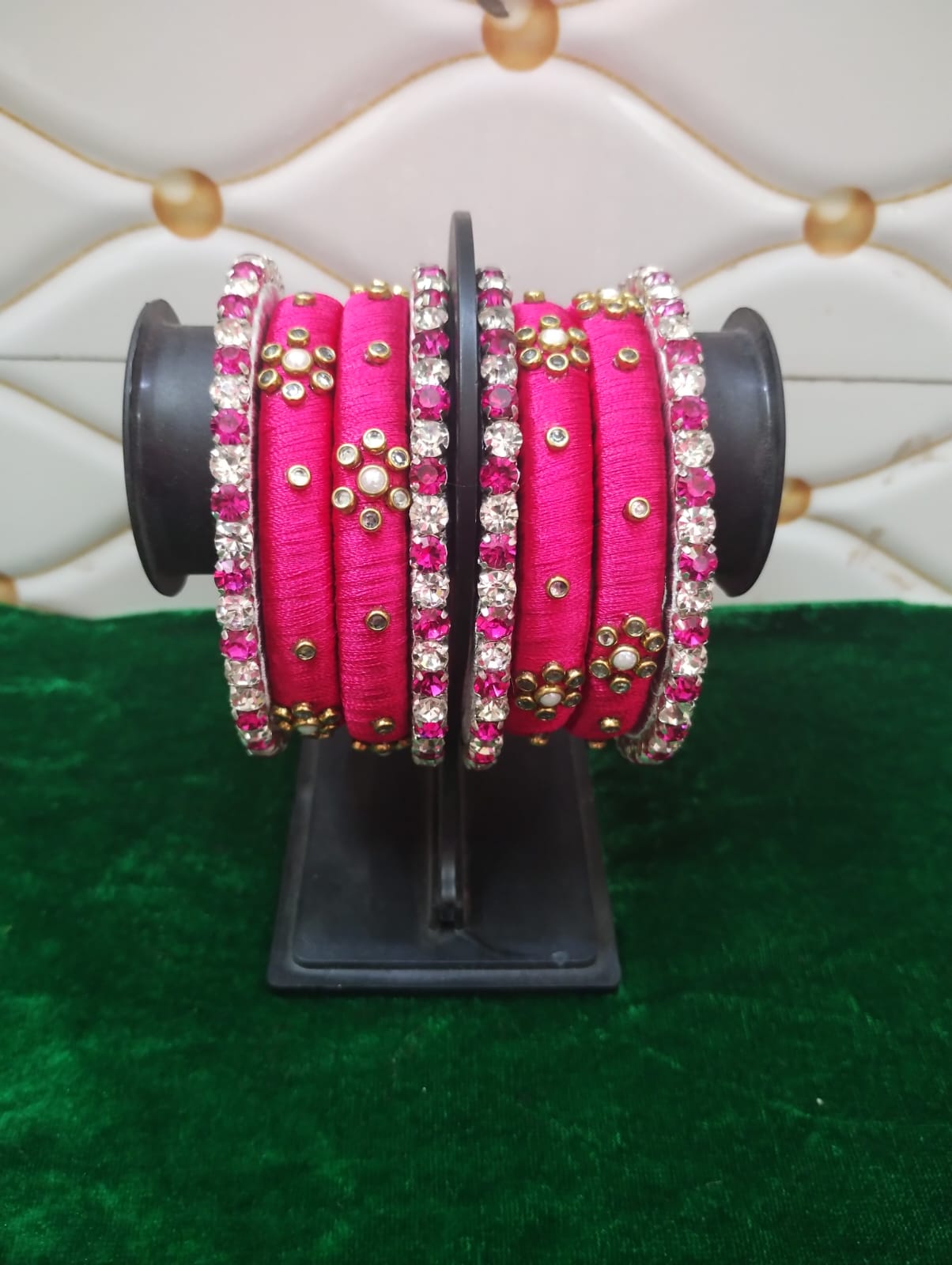 Pink thread with jarkan stone  bangles