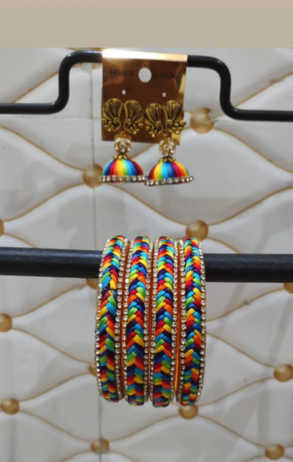 Multi colour platted bangles with stud platted earring